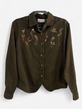 Vintage 80s/90s Linen + Cotton Boho Floral Embroidered Blouse by “Casey & Max”